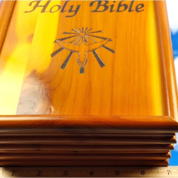 Vtg White Leather Service Recognition Holy Bible 1991 King James Wooden Case EC - Picture 7 of 12